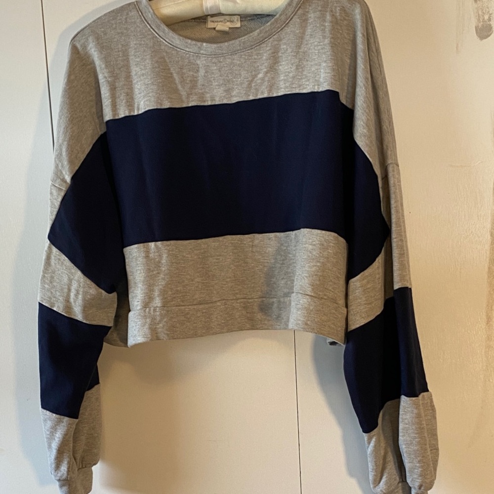 Treasure & Bond Gray and Navy Cropped Sweatshirt XL